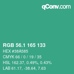 カラーコード: RGB 56.1 165 133 | qconv.com