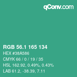 カラーコード: RGB 56.1 165 134 | qconv.com