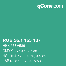 カラーコード: RGB 56.1 165 137 | qconv.com