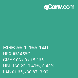カラーコード: RGB 56.1 165 140 | qconv.com