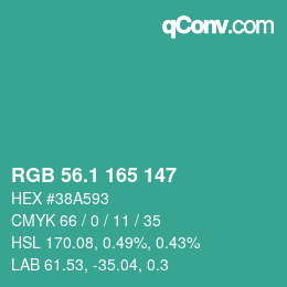 カラーコード: RGB 56.1 165 147 | qconv.com