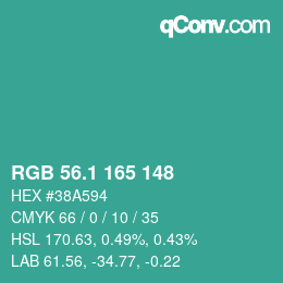 カラーコード: RGB 56.1 165 148 | qconv.com