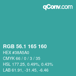 Color code: RGB 56.1 165 160 | qconv.com