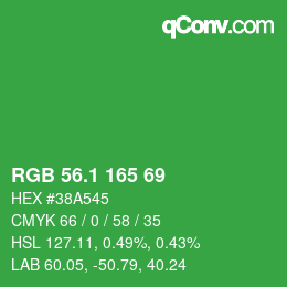 カラーコード: RGB 56.1 165 69 | qconv.com