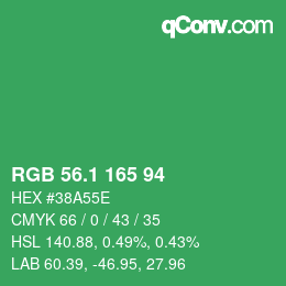 カラーコード: RGB 56.1 165 94 | qconv.com
