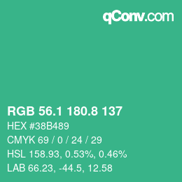 カラーコード: RGB 56.1 180.8 137 | qconv.com