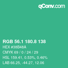 カラーコード: RGB 56.1 180.8 138 | qconv.com