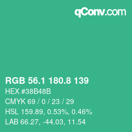 カラーコード: RGB 56.1 180.8 139 | qconv.com