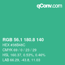 カラーコード: RGB 56.1 180.8 140 | qconv.com