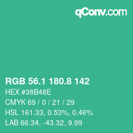 カラーコード: RGB 56.1 180.8 142 | qconv.com