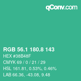 カラーコード: RGB 56.1 180.8 143 | qconv.com
