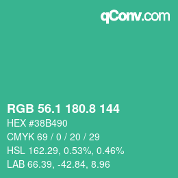 カラーコード: RGB 56.1 180.8 144 | qconv.com