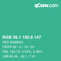 カラーコード: RGB 56.1 180.8 147 | qconv.com