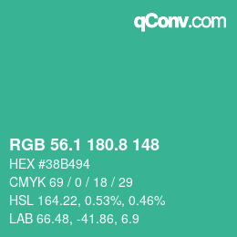 カラーコード: RGB 56.1 180.8 148 | qconv.com