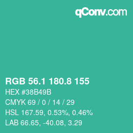 カラーコード: RGB 56.1 180.8 155 | qconv.com