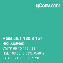 カラーコード: RGB 56.1 180.8 157 | qconv.com