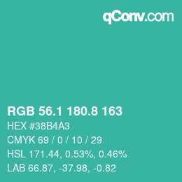 カラーコード: RGB 56.1 180.8 163 | qconv.com