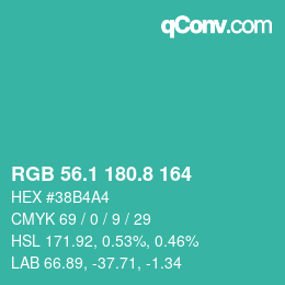 Color code: RGB 56.1 180.8 164 | qconv.com