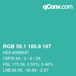 カラーコード: RGB 56.1 180.8 167 | qconv.com