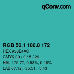 カラーコード: RGB 56.1 180.8 172 | qconv.com