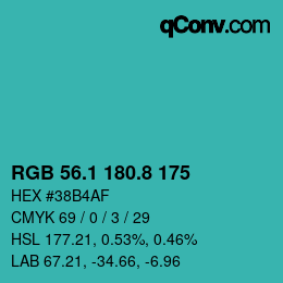 カラーコード: RGB 56.1 180.8 175 | qconv.com