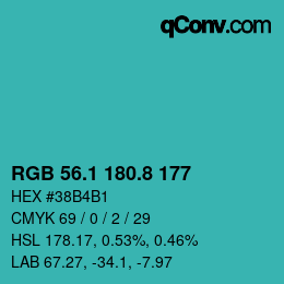 カラーコード: RGB 56.1 180.8 177 | qconv.com