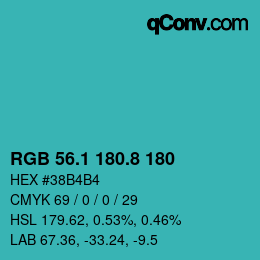 カラーコード: RGB 56.1 180.8 180 | qconv.com