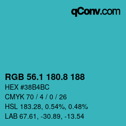 Color code: RGB 56.1 180.8 188 | qconv.com
