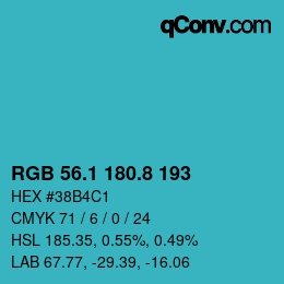 Color code: RGB 56.1 180.8 193 | qconv.com