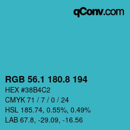 Color code: RGB 56.1 180.8 194 | qconv.com