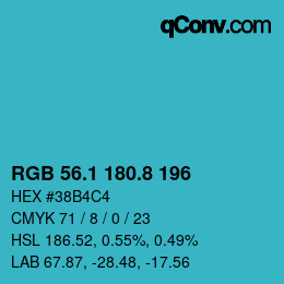 カラーコード: RGB 56.1 180.8 196 | qconv.com