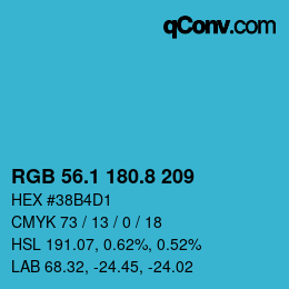 カラーコード: RGB 56.1 180.8 209 | qconv.com