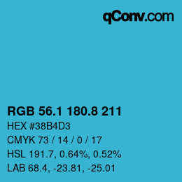 カラーコード: RGB 56.1 180.8 211 | qconv.com