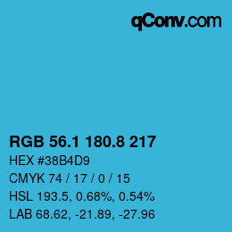 カラーコード: RGB 56.1 180.8 217 | qconv.com
