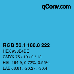 Color code: RGB 56.1 180.8 222 | qconv.com