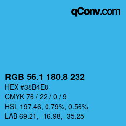 Color code: RGB 56.1 180.8 232 | qconv.com