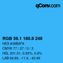 カラーコード: RGB 56.1 180.8 248 | qconv.com