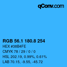 カラーコード: RGB 56.1 180.8 254 | qconv.com