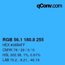 Color code: RGB 56.1 180.8 255 | qconv.com
