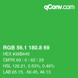 カラーコード: RGB 56.1 180.8 69 | qconv.com