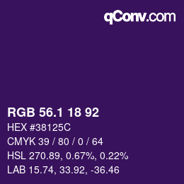 カラーコード: RGB 56.1 18 92 | qconv.com