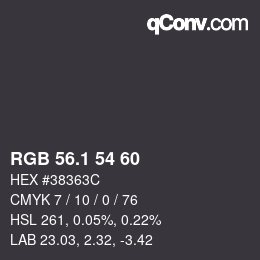 カラーコード: RGB 56.1 54 60 | qconv.com