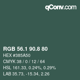カラーコード: RGB 56.1 90.8 80 | qconv.com
