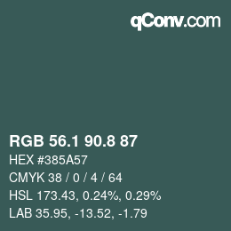 カラーコード: RGB 56.1 90.8 87 | qconv.com