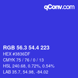カラーコード: RGB 56.3 54.4 223 | qconv.com