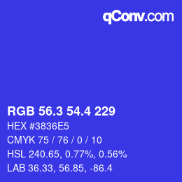 カラーコード: RGB 56.3 54.4 229 | qconv.com