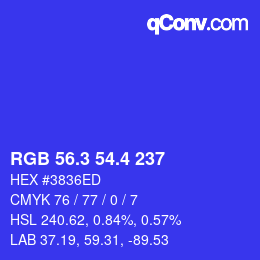 カラーコード: RGB 56.3 54.4 237 | qconv.com