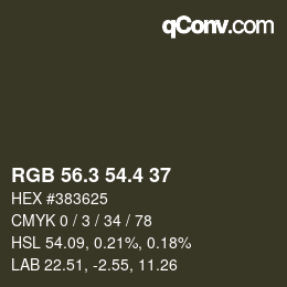 カラーコード: RGB 56.3 54.4 37 | qconv.com