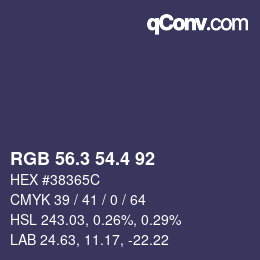 カラーコード: RGB 56.3 54.4 92 | qconv.com