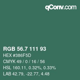 カラーコード: RGB 56.7 111 93 | qconv.com